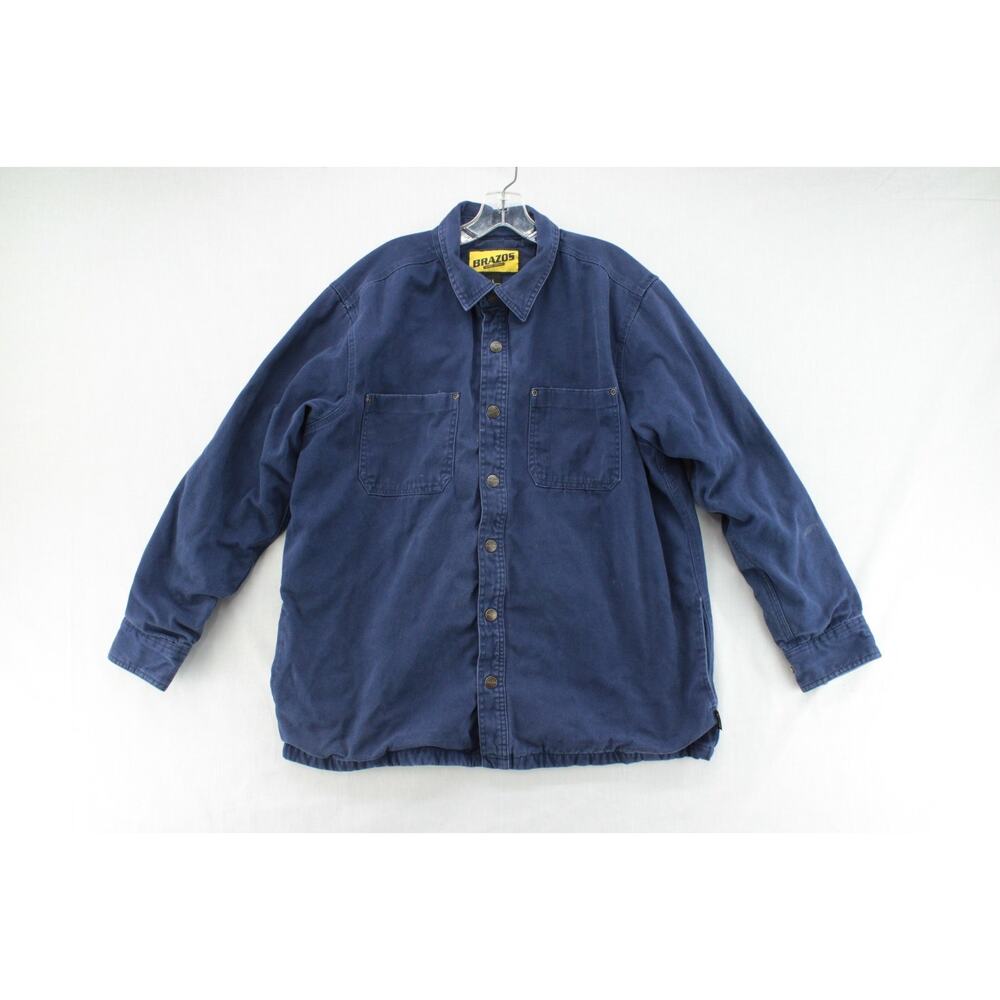 Brazos Work Force Jacket Men's Large Blue Buffalo Plaid Lined Flannel Canvas